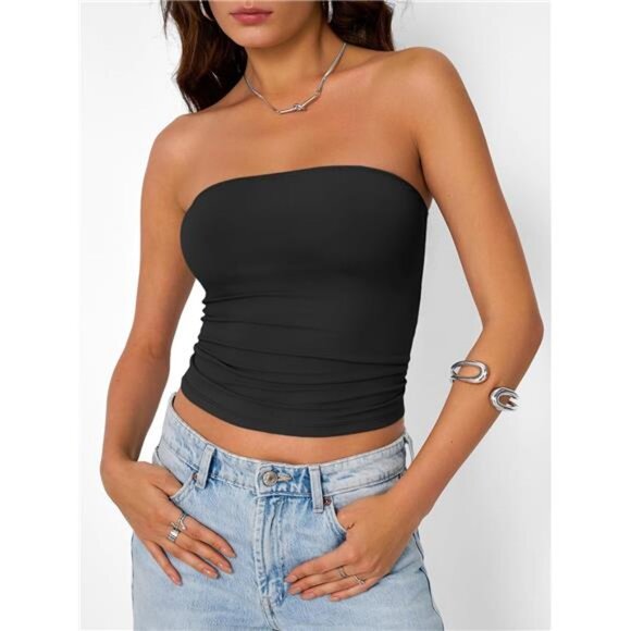 Womens Strapless Tube Tops Basic Backless Sleeveless Bandeau Going Out Crop Top - Picture 3 of 7